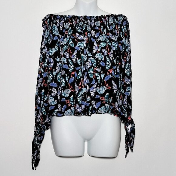 Free People Black Multi Color Off Shoulder Top Med - Picture 1 of 3